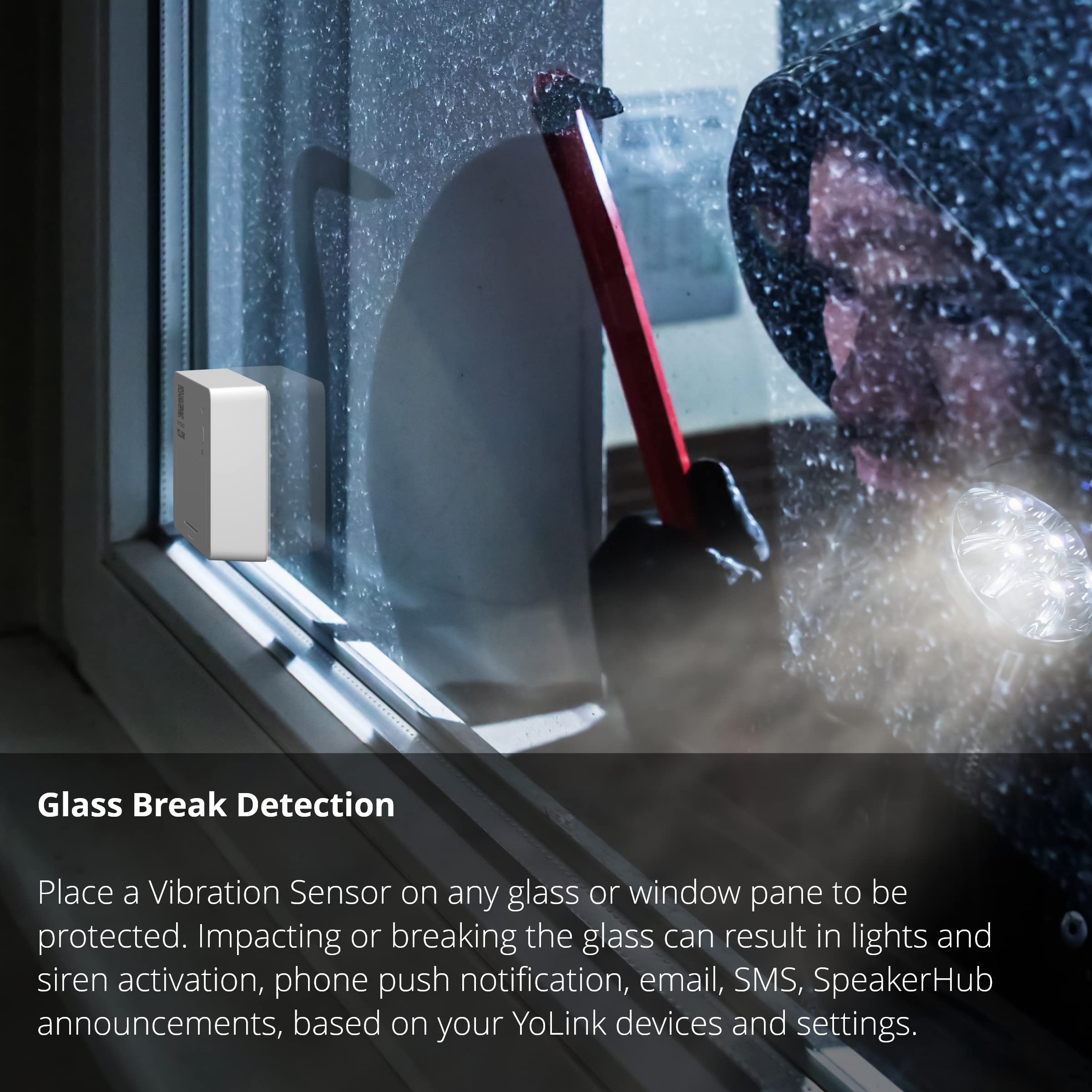 Yolink Lora Smart Vibration Sensor; Smart Shock, Glass Break, Tamper, Movement Detector, Generator Running, Email/Sms/Push Alerts, 1/4 Mile Open Air Range, Alexa, Hub Is Not Included